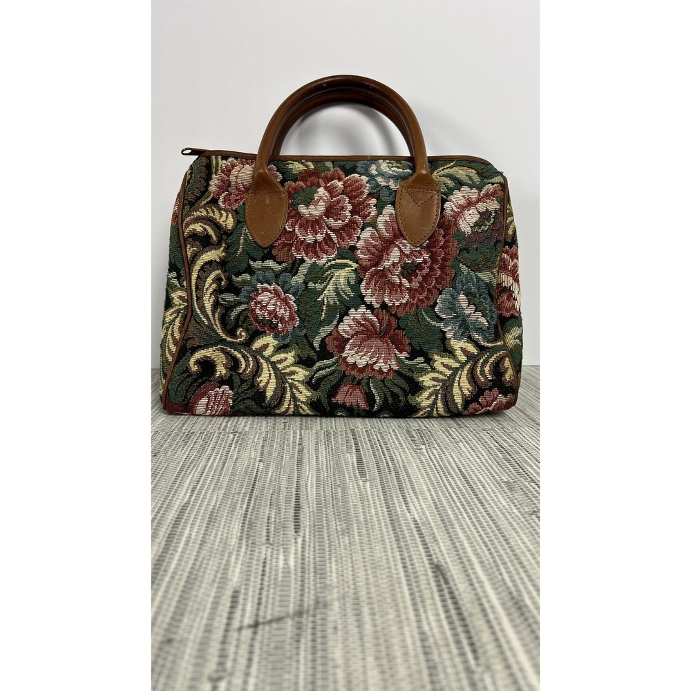 Vintage Orvis Tapestry Floral Doctor Bag Satchel Handbag Brown Leather Trim YKK